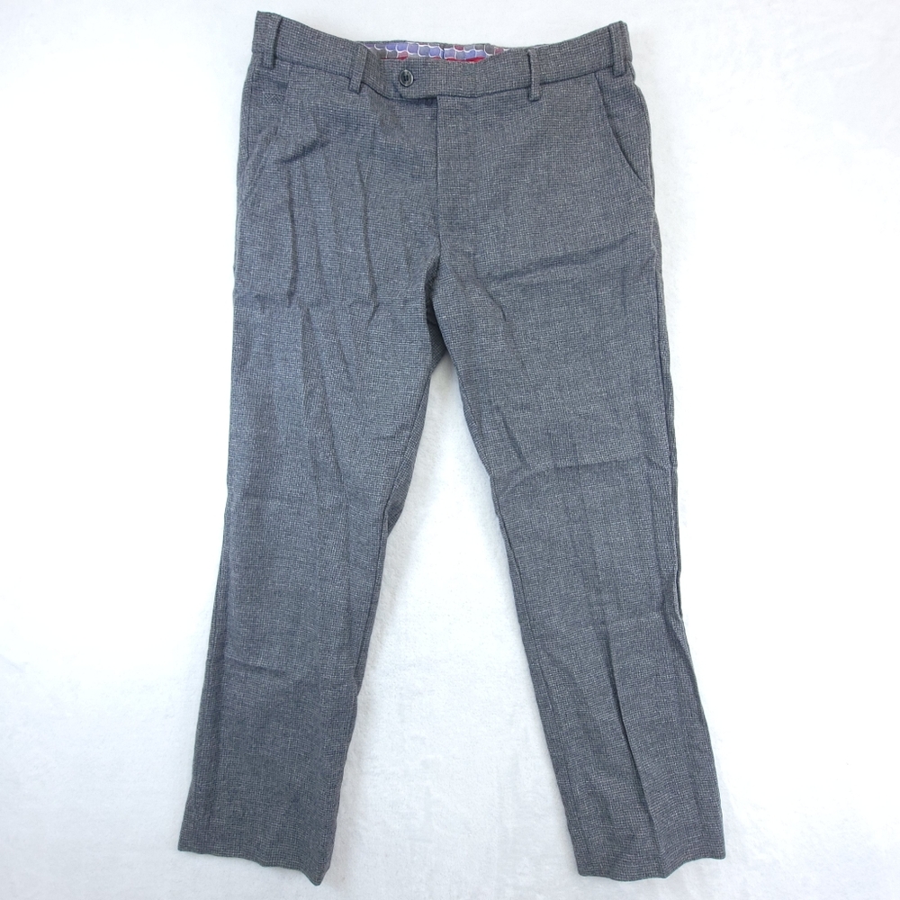 MEYER Mens Bonn Gray Wool Blend Stretch Flat Front Dress Pants Measures 33x27